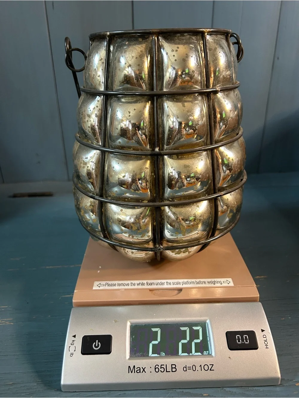 Vintage-Style Gold Mercury Glass Lantern with Wire Cage | 8” Tall